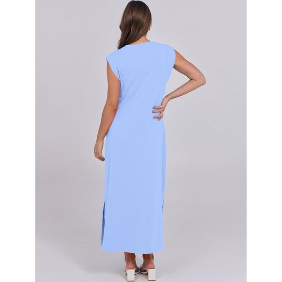 Women's Summer Maxi Dress Casual Cap Sleeve Crew Neck Beach Travel Outfits - Picture 5 of 7